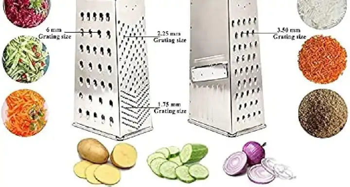 Stainless Steel 4-Sided Box Grater Vegetable Cheese Grater with Slicer – Multi-Function Kitchen Grater for Fruits, Vegetables & Cheese