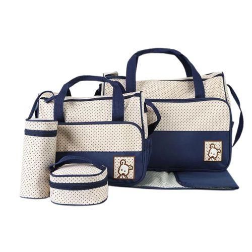 5PCS Baby Diaper Bag Set – Large Capacity Organizer with Bottle Holder, Food Bag, Nappy Pad & More | Durable, Stylish & Multi-Functional (Microfiber PVC)