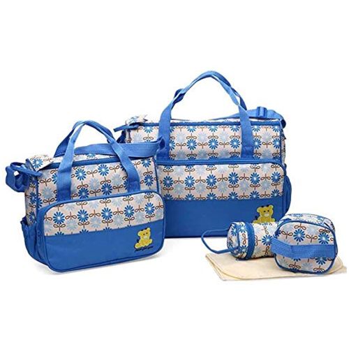5 In 1 Baby Diaper Bag Nappy Changing Pad Travel Mummy Bag (ASSORTED PRINTS AND DECORATION) Includes Big baby bag ,Small diaper bag, Bottle pocket ,Food bag and Mackintosh