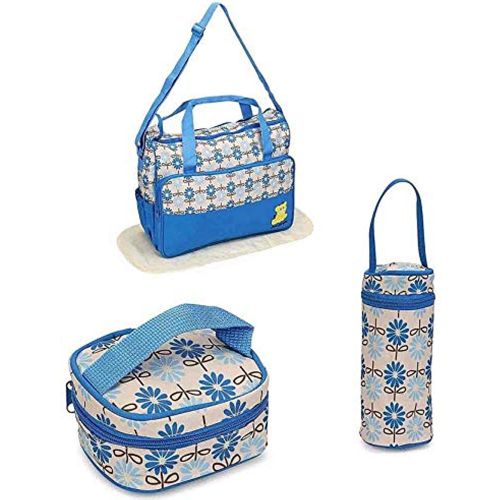 5 In 1 Baby Diaper Bag Nappy Changing Pad Travel Mummy Bag (ASSORTED PRINTS AND DECORATION) Includes Big baby bag ,Small diaper bag, Bottle pocket ,Food bag and Mackintosh