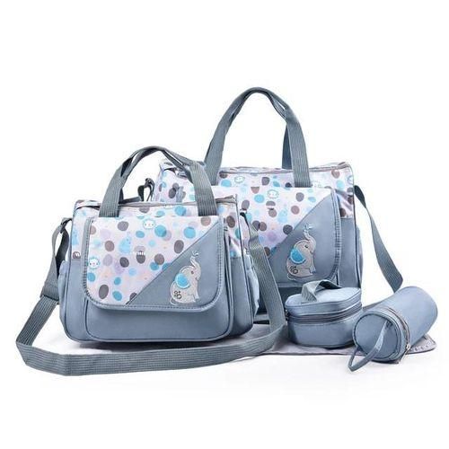 5 In 1 Baby Diaper Bag Nappy Changing Pad Travel Mummy Bag (ASSORTED PRINTS AND DECORATION) Includes Big baby bag ,Small diaper bag, Bottle pocket ,Food bag and Mackintosh
