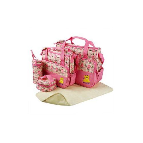 5 In 1 Baby Diaper Bag Nappy Changing Pad Travel Mummy Bag (ASSORTED PRINTS AND DECORATION) Includes Big baby bag ,Small diaper bag, Bottle pocket ,Food bag and Mackintosh