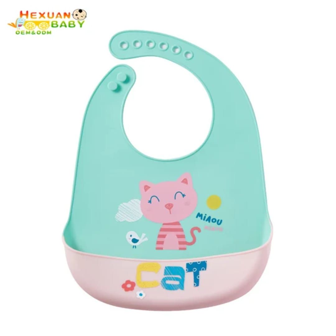Waterproof Baby Bibs Baby Stuff Cute Cartoon Animal Printed Kids Bib Girl Boy Adjustable Soft Silicone Bib Baby Feeding Stuff