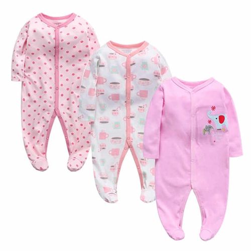3-Pack Assorted Baby Sleepsuits | Soft Cotton  Rompers for Boys, Girls & Unisex | Comfortable & Breathable Sleepwear for Newborns & Infants