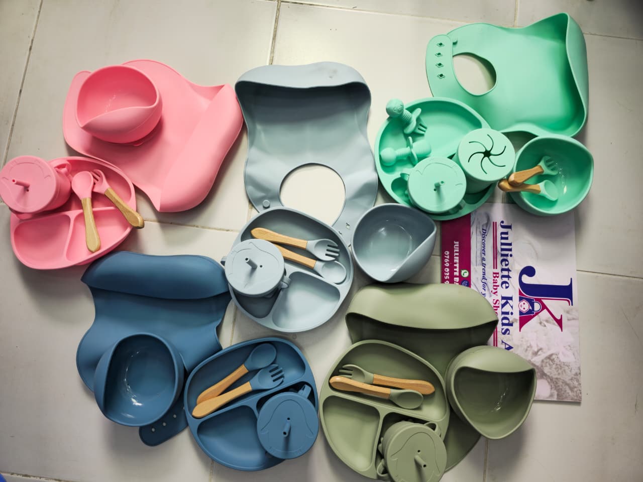 8 PCSilicone Baby Feeding Set, Baby Led Weaning Supplies with Suction Bowl Divided Plate, Toddler Self Feeding Dish Set with Spoons Forks Sippy Cup Adjustable Bib, Baby Eating Utensils Baby Bowl Plate