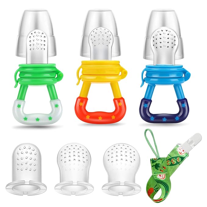 Baby Fruit Food Feeder Pacifier - Fresh Food Feeder, Infant Fruit Teething Teether Toy for 3-24 Months, 6 Pcs Silicone Pouches for Toddlers & Kids & Babies