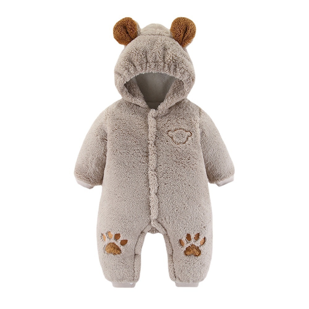 Heavy Baby Rompers – Thick, Warm & Cozy Jumpsuits for Cold Weather both pink blue grey brownWinter Baby Romper With Ears Thicken Cotton Newborn Bodysuit Hooded Baby Girl Clothes Cartoon Boys Jumpsuit