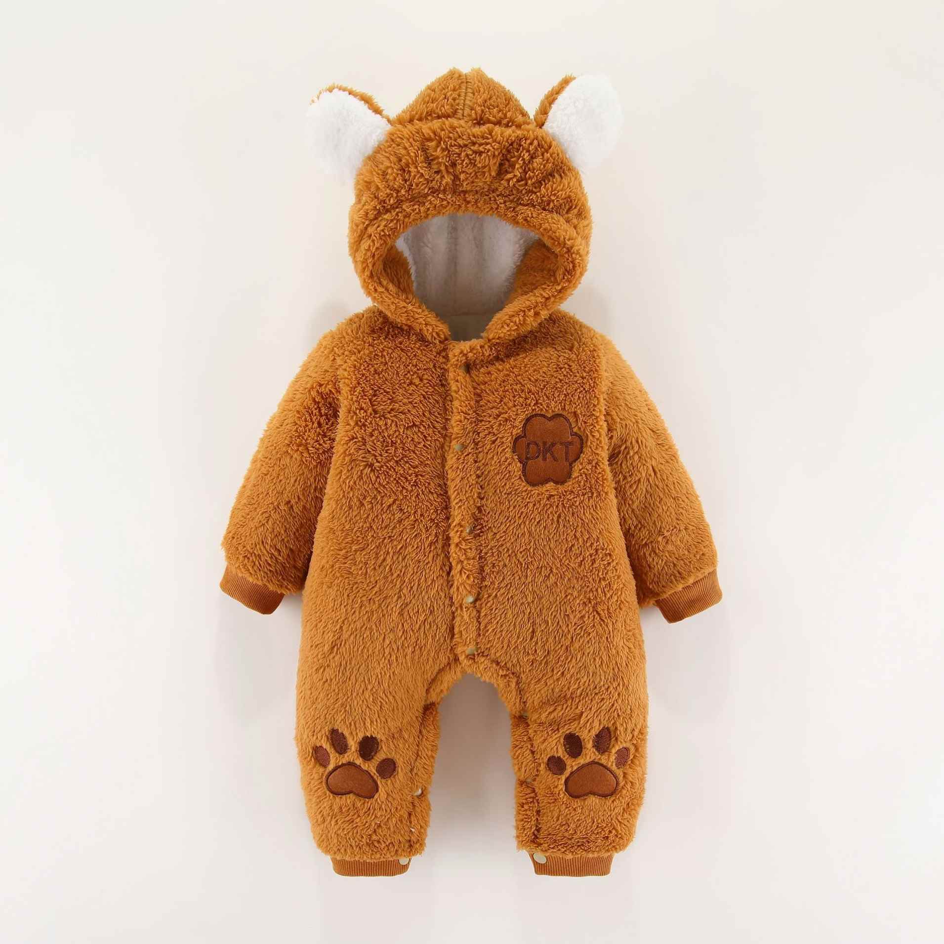 Heavy Baby Rompers – Thick, Warm & Cozy Jumpsuits for Cold Weather both pink blue grey brownWinter Baby Romper With Ears Thicken Cotton Newborn Bodysuit Hooded Baby Girl Clothes Cartoon Boys Jumpsuit