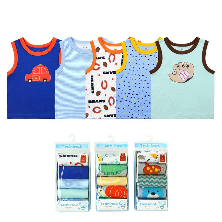 5-Piece Summer Sleeveless T-Shirt Tank Tops Set Baby Cotton 5 Pack Vest and Cartoon Clothes Button Closure Short Length
5 pieces vests for kids unisex girls and boys
5-Piece Summer Sleeveless vest