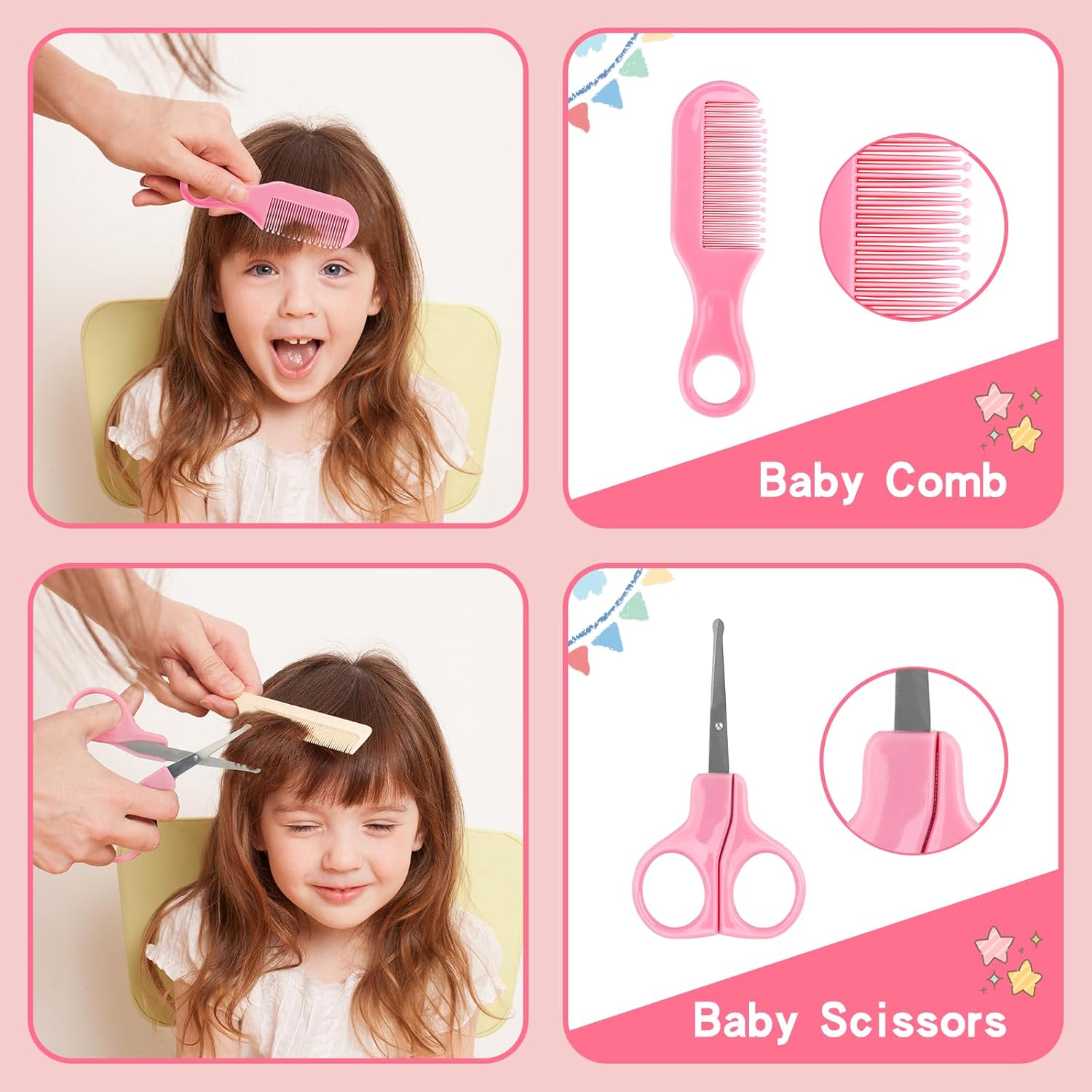 Baby Care Grooming Kit 10-in-1 Nursery Healthy Care Set | Infant Nail Clippers, Hair Brush, Comb, Scissors, Thermometer & Essential Baby Grooming Tools for Newborns & Toddlers ( carekit)PINK/BLUE/YELL