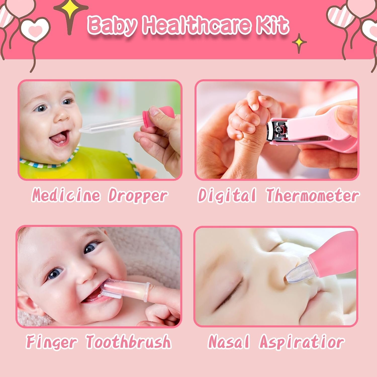 Baby Care Grooming Kit 10-in-1 Nursery Healthy Care Set | Infant Nail Clippers, Hair Brush, Comb, Scissors, Thermometer & Essential Baby Grooming Tools for Newborns & Toddlers ( carekit)PINK/BLUE/YELL