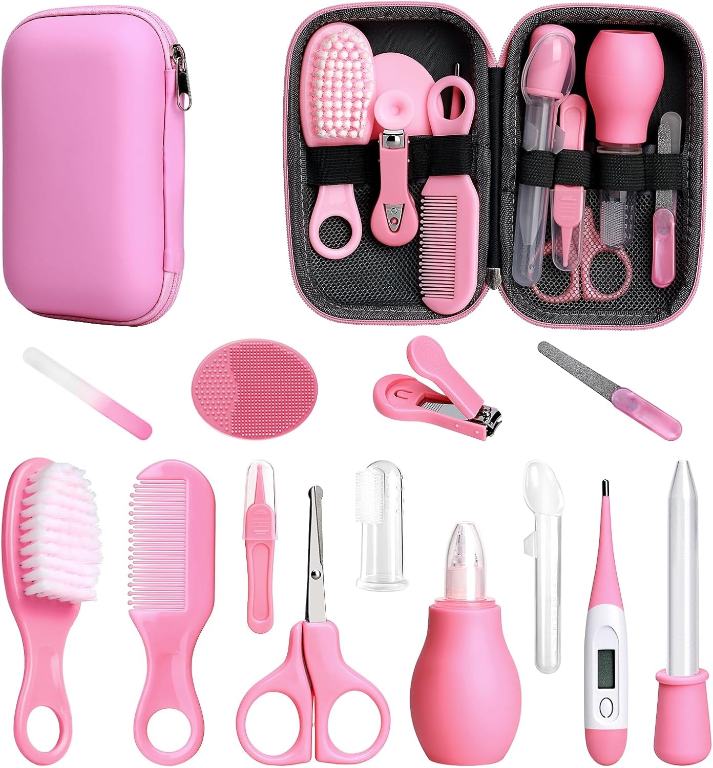 Baby Care Grooming Kit 10-in-1 Nursery Healthy Care Set | Infant Nail Clippers, Hair Brush, Comb, Scissors, Thermometer & Essential Baby Grooming Tools for Newborns & Toddlers ( carekit)PINK/BLUE/YELL