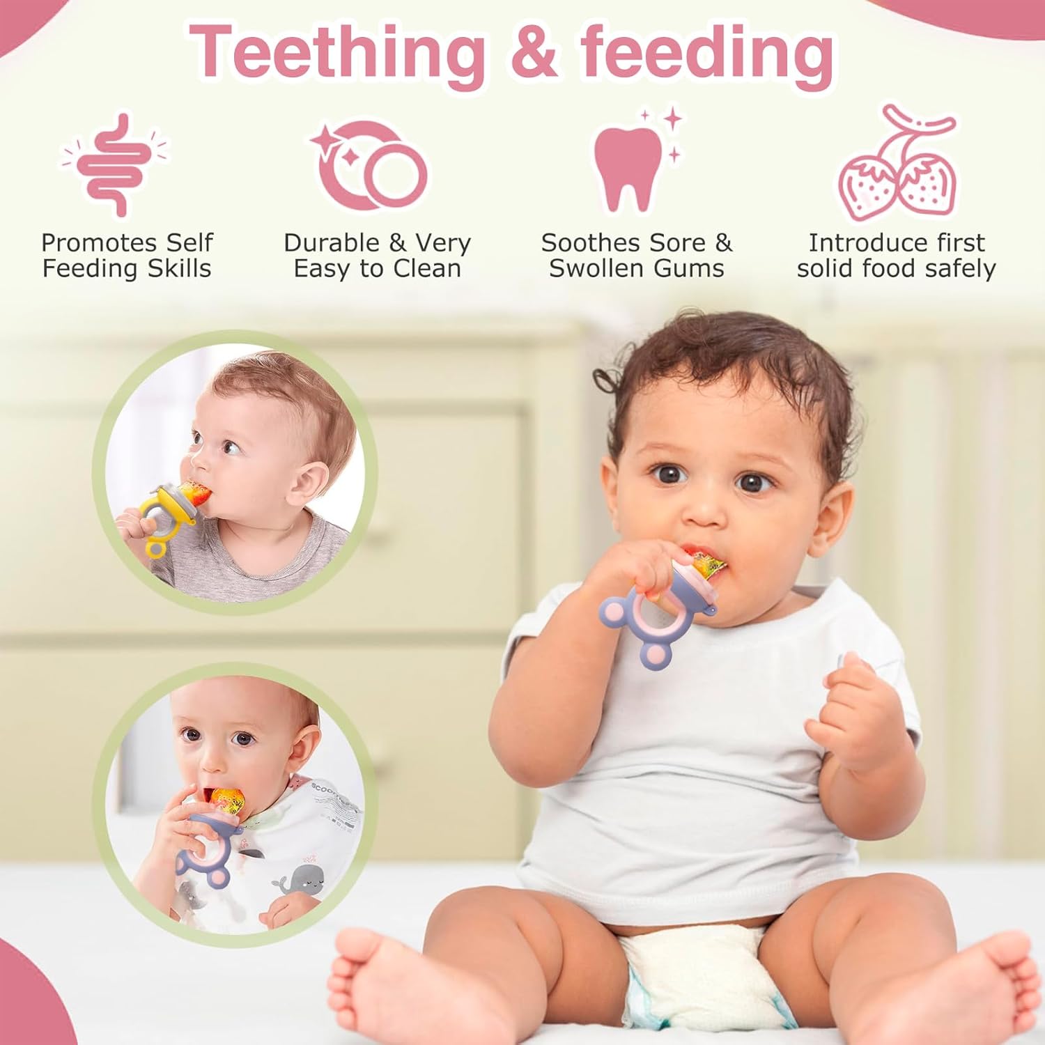 Baby Fruit Food Feeder Pacifier - Fresh Food Feeder, Infant Fruit Teething Teether Toy for 3-24 Months, Silicone Pouch for Toddlers & Kids & Babies Baby Solids/Frozen Fruit Feeder Pacifier