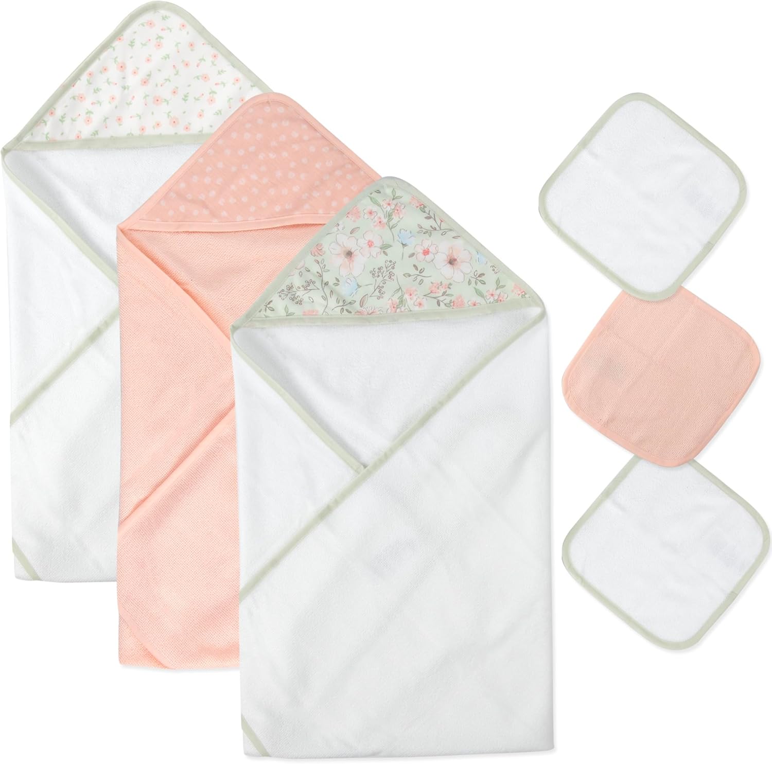 6 PIECE BATH SET THAT HAS 3 HOODED TOWELS  AND 3 WASH CLOTHS Hooded Baby Bath Towel and Washcloth 6 Piece Set for Newborns, Infants & Toddlers, Boys & Girls Baby Hooded Towels Set