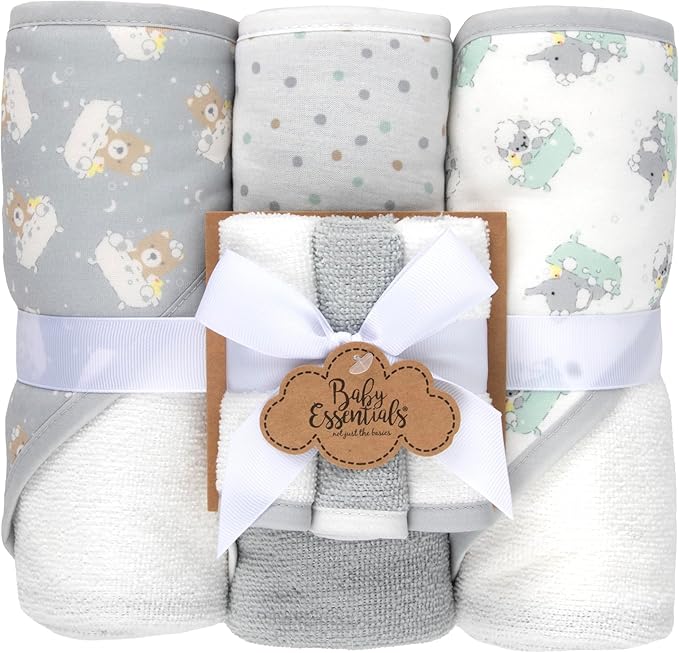 6 PIECE BATH SET THAT HAS 3 HOODED TOWELS  AND 3 WASH CLOTHS Hooded Baby Bath Towel and Washcloth 6 Piece Set for Newborns, Infants & Toddlers, Boys & Girls Baby Hooded Towels Set