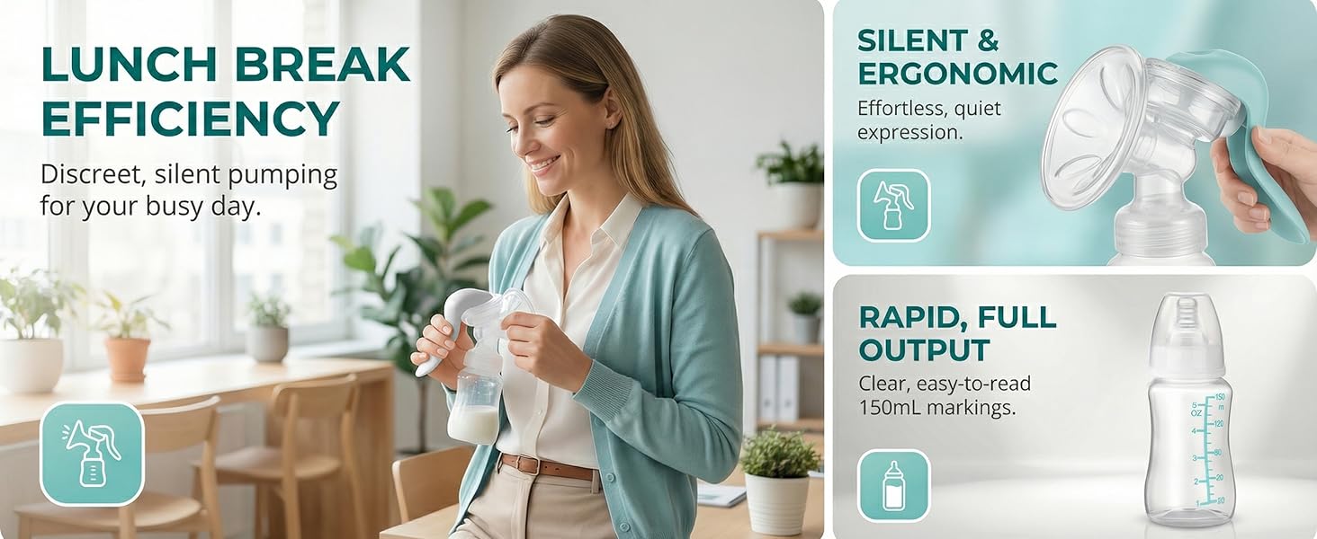 Healthy Manual Breast Pump with Free Baby Bottle Cap – Portable Handheld Breastfeeding Pump, BPA-Free, Silent Milk Expression, Easy to Clean, Comfortable Suction for Nursing Mothers