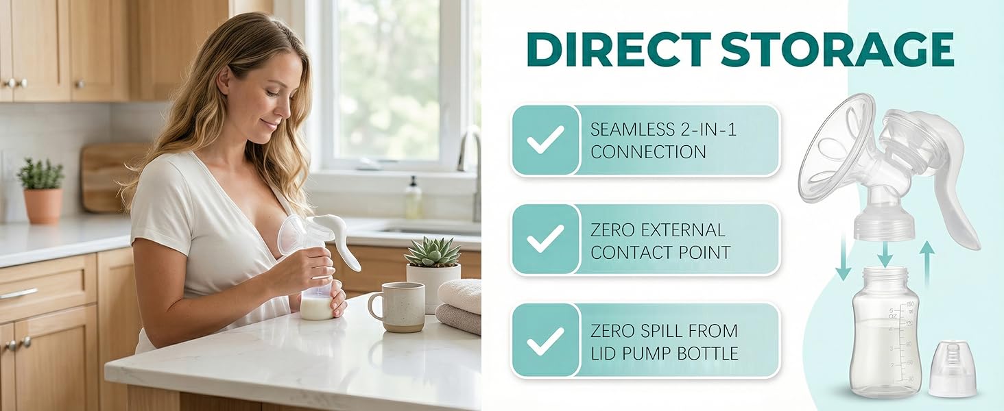 Healthy Manual Breast Pump with Free Baby Bottle Cap – Portable Handheld Breastfeeding Pump, BPA-Free, Silent Milk Expression, Easy to Clean, Comfortable Suction for Nursing Mothers