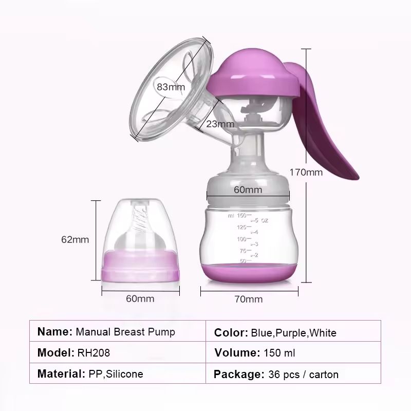 Healthy Manual Breast Pump with Free Baby Bottle Cap – Portable Handheld Breastfeeding Pump, BPA-Free, Silent Milk Expression, Easy to Clean, Comfortable Suction for Nursing Mothers