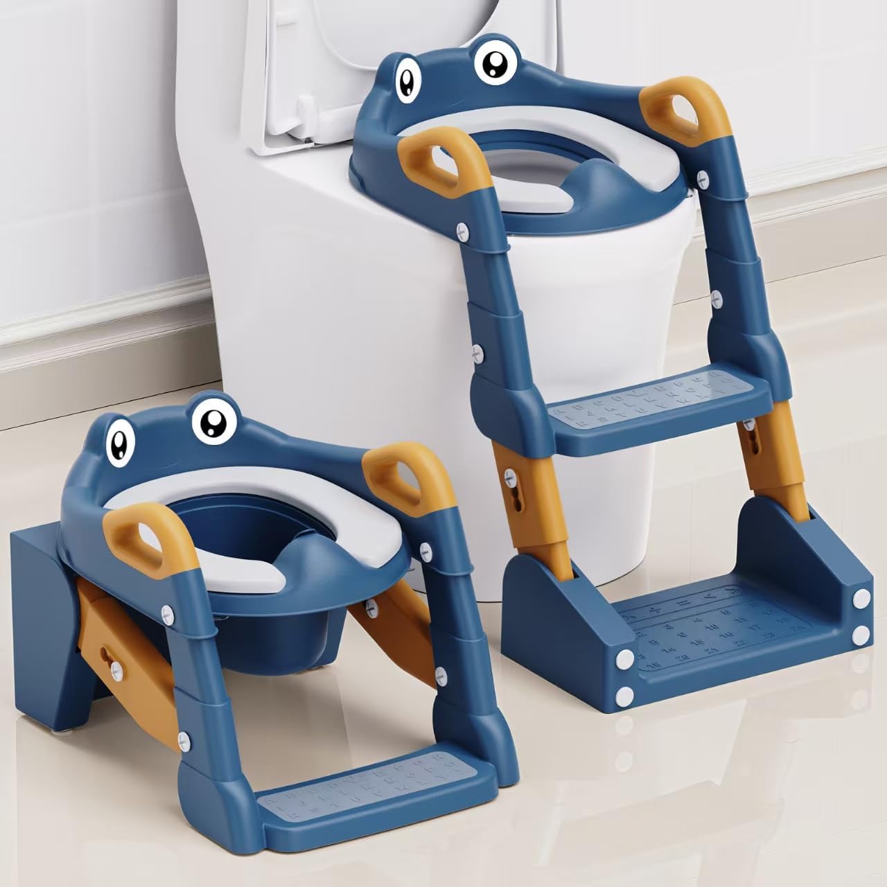 Portable Training Kids Toilet-Baby Potty With Ladder Potty Training Seat, Toddler Potty Training Toilet, Upgrade 2 In 1 Toddler Toilet Seat with Steps Stool Splash Guard and Anti-Slip Potty Seats