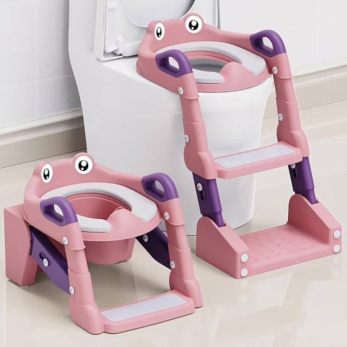 Portable Training Kids Toilet-Baby Potty With Ladder Potty Training Seat, Toddler Potty Training Toilet, Upgrade 2 In 1 Toddler Toilet Seat with Steps Stool Splash Guard and Anti-Slip Potty Seats