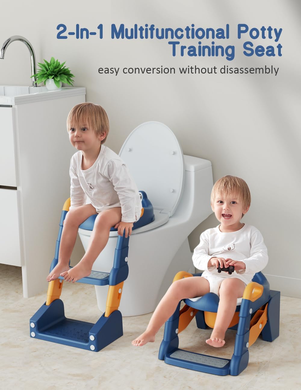 Portable Training Kids Toilet-Baby Potty With Ladder Potty Training Seat, Toddler Potty Training Toilet, Upgrade 2 In 1 Toddler Toilet Seat with Steps Stool Splash Guard and Anti-Slip Potty Seats