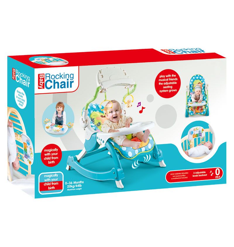 Baby 3 IN 1 Rocking chair/ Portable Infant toddler rocker suitable for newborn to 3years Hanging Toys and Piano Babies Swing Musical Vibration Baby Chairs with Dinner Plate