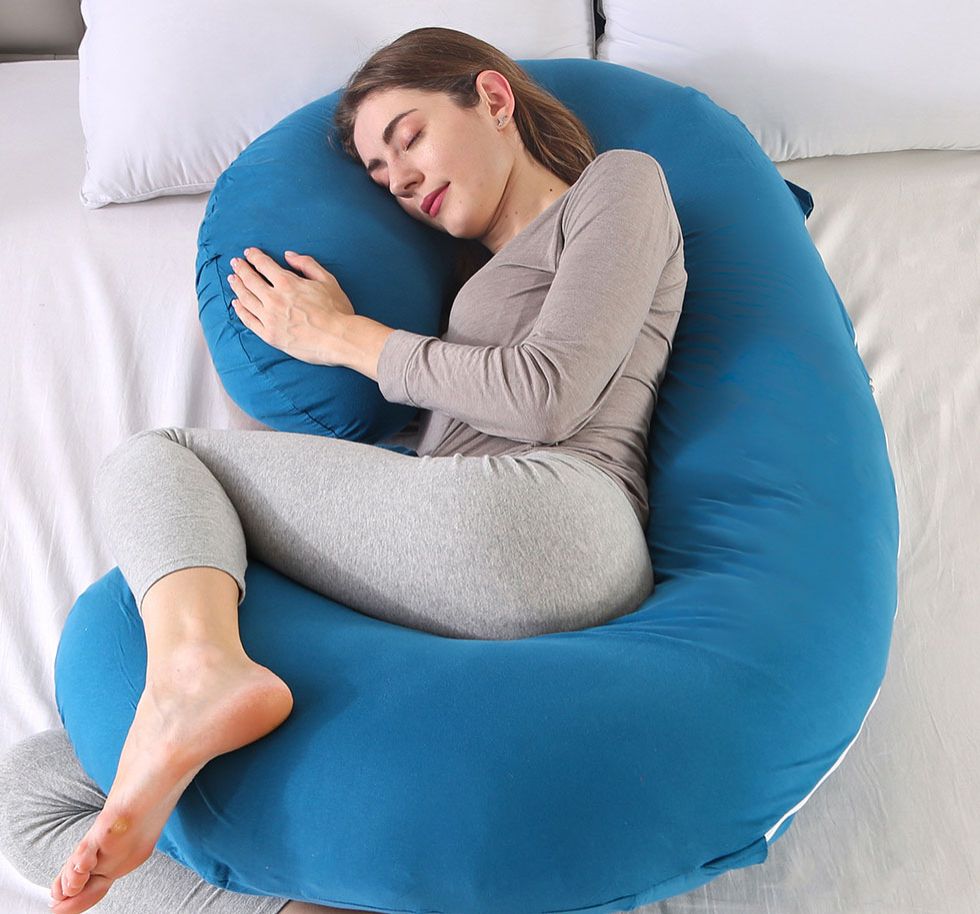 Pregnancy Pillow Gift for Pregnant Women to Sleeping C-Shape Maternity Support Pillow - for Back, HIPS, Legs, Stomach, Belly for Pregnant Women with Removable Cotton Cover ,Grey and Blue