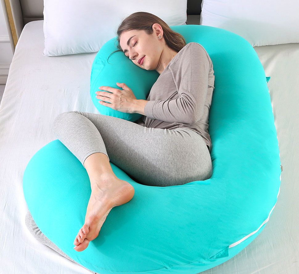 Pregnancy Pillow Gift for Pregnant Women to Sleeping C-Shape Maternity Support Pillow - for Back, HIPS, Legs, Stomach, Belly for Pregnant Women with Removable Cotton Cover ,Grey and Blue