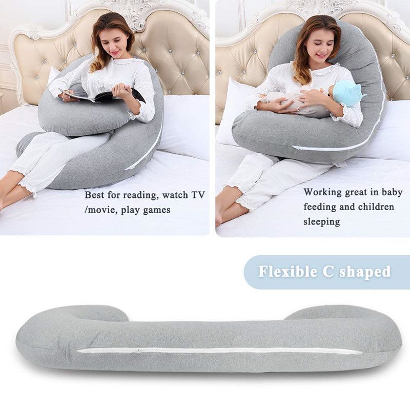 Pregnancy Pillow Gift for Pregnant Women to Sleeping C-Shape Maternity Support Pillow - for Back, HIPS, Legs, Stomach, Belly for Pregnant Women with Removable Cotton Cover ,Grey and Blue