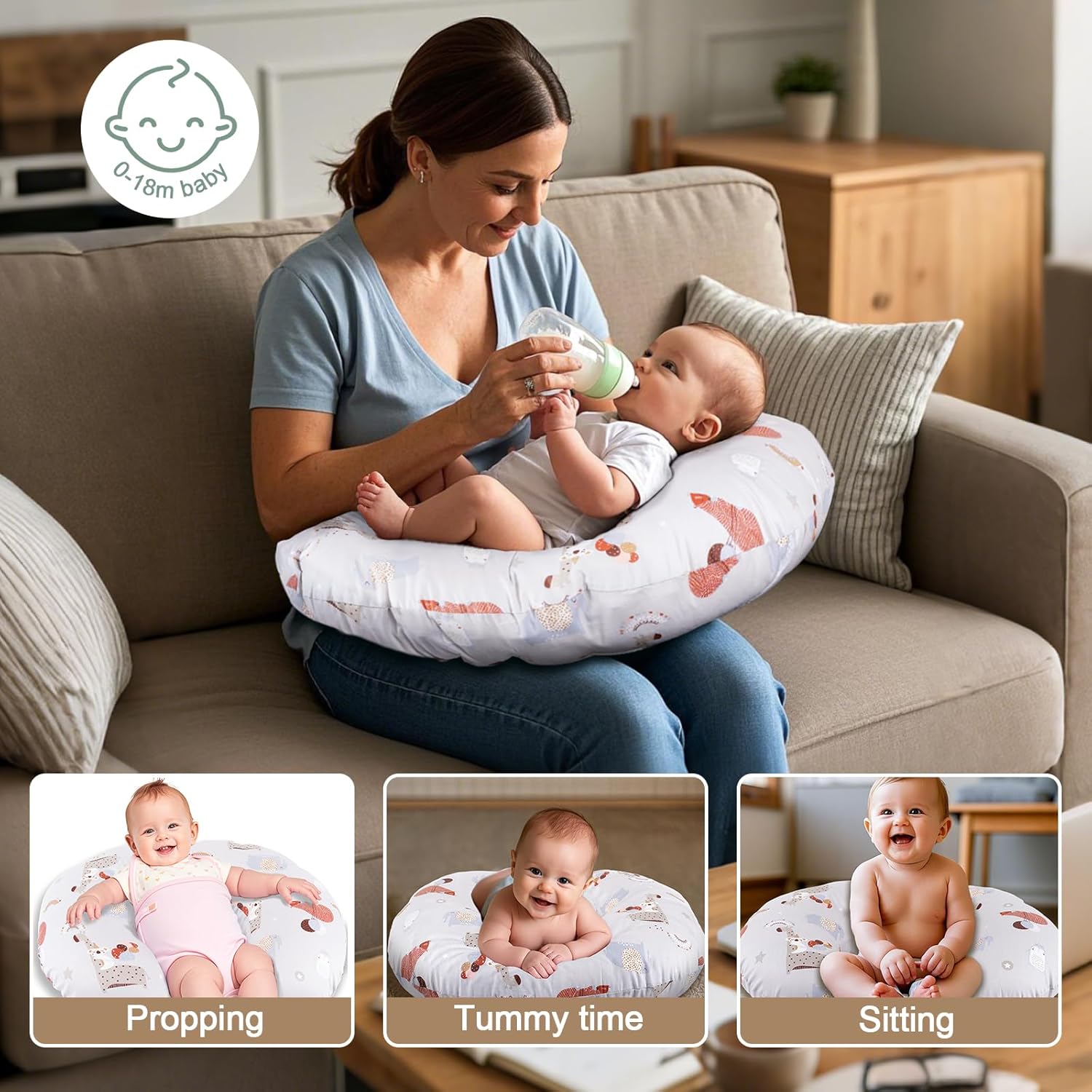 Nursing Pillow, Breastfeeding Pillow with Removable Cover, Ergonomic Breast Feeding Pillow, Baby Feeding Pillow for Mom Easier Breastfeeding Multifunctional Pillow for Feeding, Sitting & Support