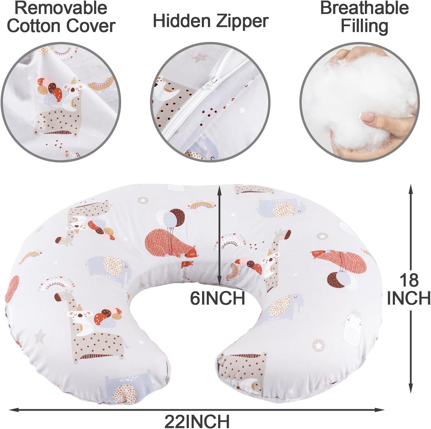 Nursing Pillow, Breastfeeding Pillow with Removable Cover, Ergonomic Breast Feeding Pillow, Baby Feeding Pillow for Mom Easier Breastfeeding Multifunctional Pillow for Feeding, Sitting & Support