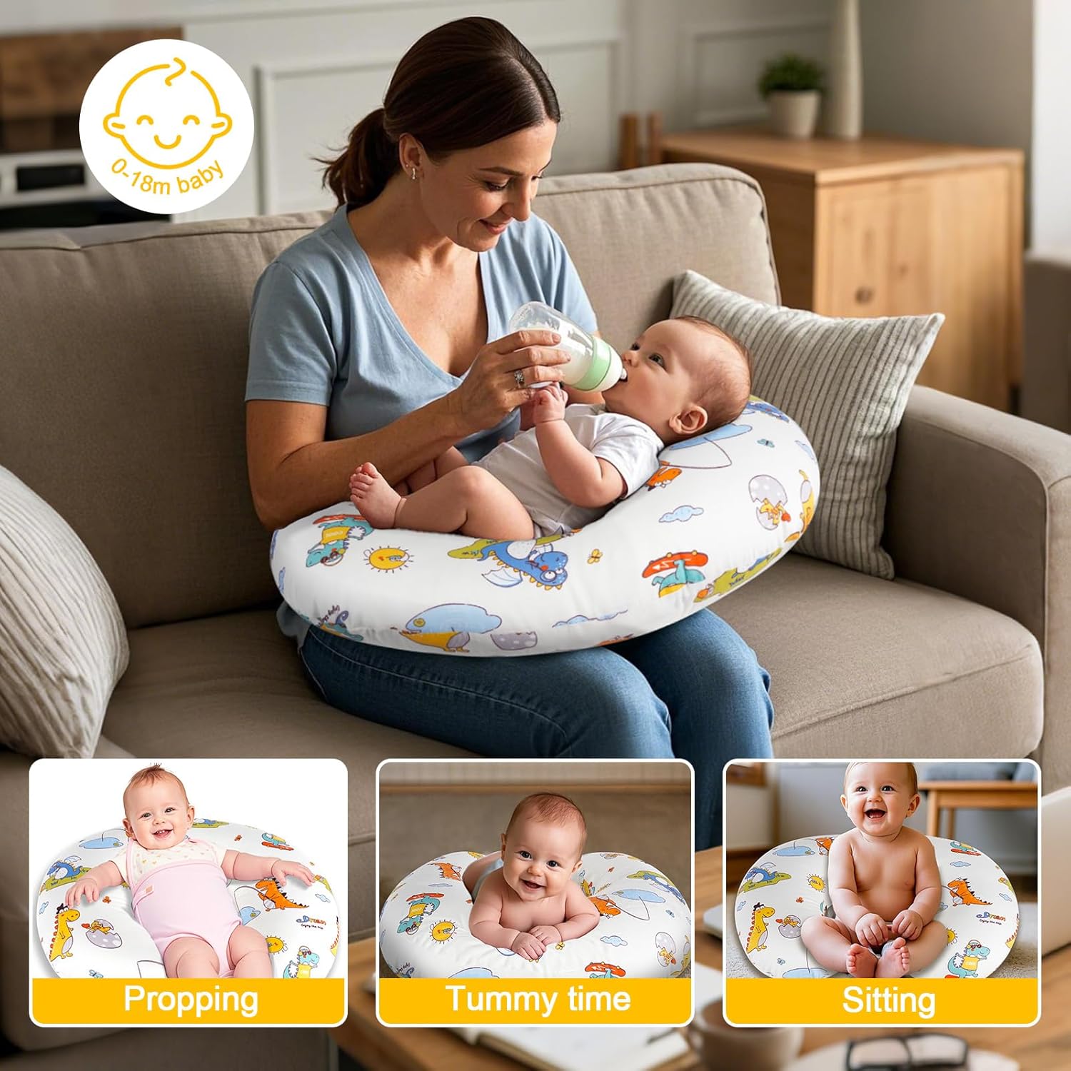 Nursing Pillow, Breastfeeding Pillow with Removable Cover, Ergonomic Breast Feeding Pillow, Baby Feeding Pillow for Mom Easier Breastfeeding Multifunctional Pillow for Feeding, Sitting & Support