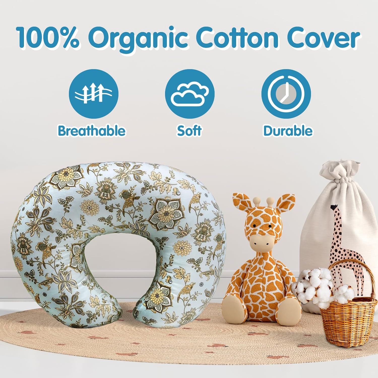 Nursing Pillow, Breastfeeding Pillow with Removable Cover, Ergonomic Breast Feeding Pillow, Baby Feeding Pillow for Mom Easier Breastfeeding Multifunctional Pillow for Feeding, Sitting & Support