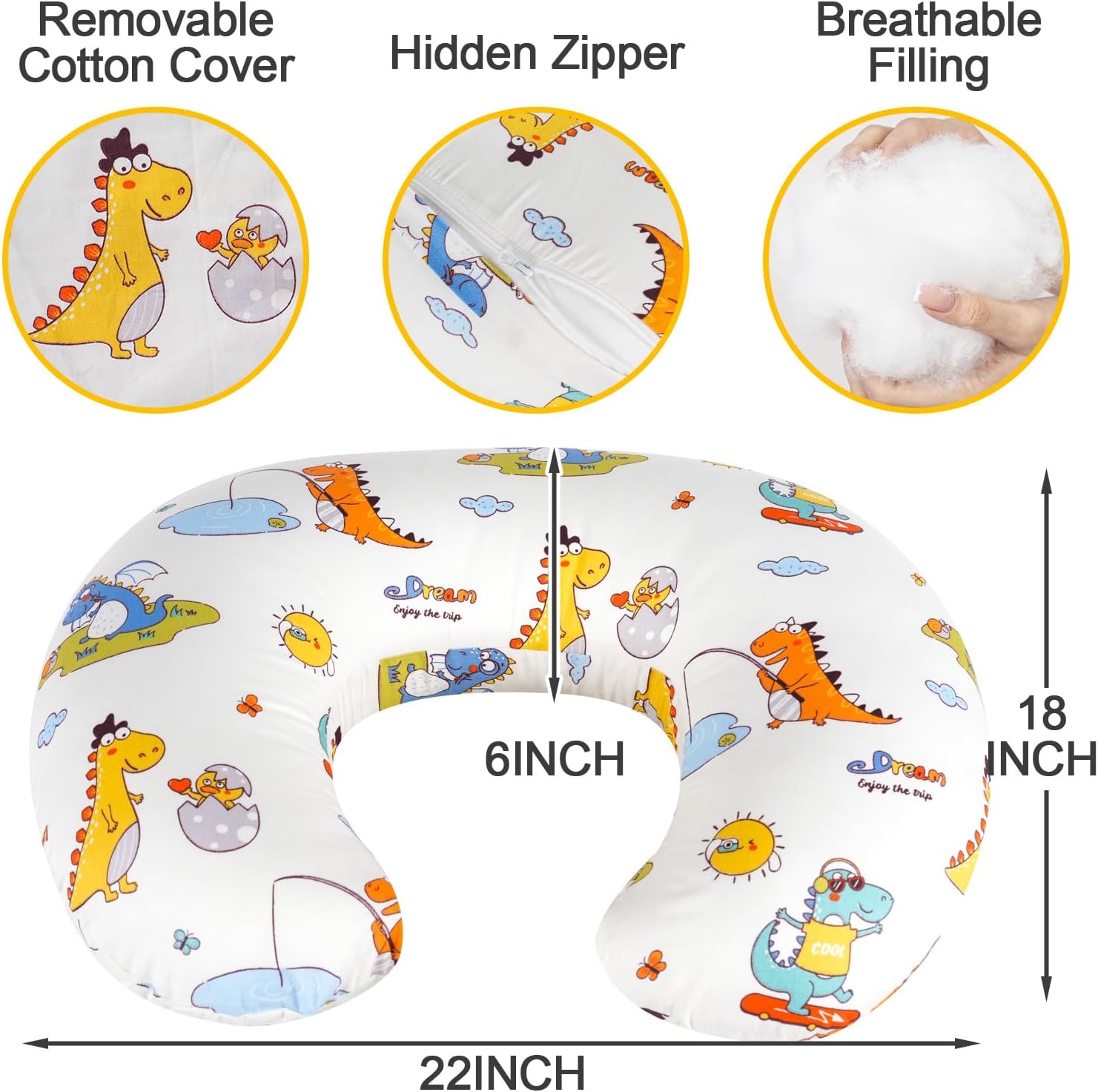 Nursing Pillow, Breastfeeding Pillow with Removable Cover, Ergonomic Breast Feeding Pillow, Baby Feeding Pillow for Mom Easier Breastfeeding Multifunctional Pillow for Feeding, Sitting & Support