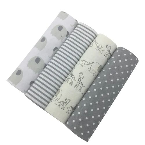 Cotton New 4pcs Set Baby Flannel Swaddle Blanket Printed Newborn Wrap Cloth Fabric on Flannel Receiving Blankets for Newborns – Soft, Warm, and Breathable Swaddles for Everyday Baby Care