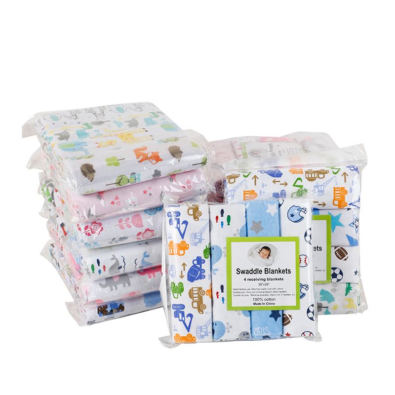 Cotton New 4pcs Set Baby Flannel Swaddle Blanket Printed Newborn Wrap Cloth Fabric on Flannel Receiving Blankets for Newborns – Soft, Warm, and Breathable Swaddles for Everyday Baby Care