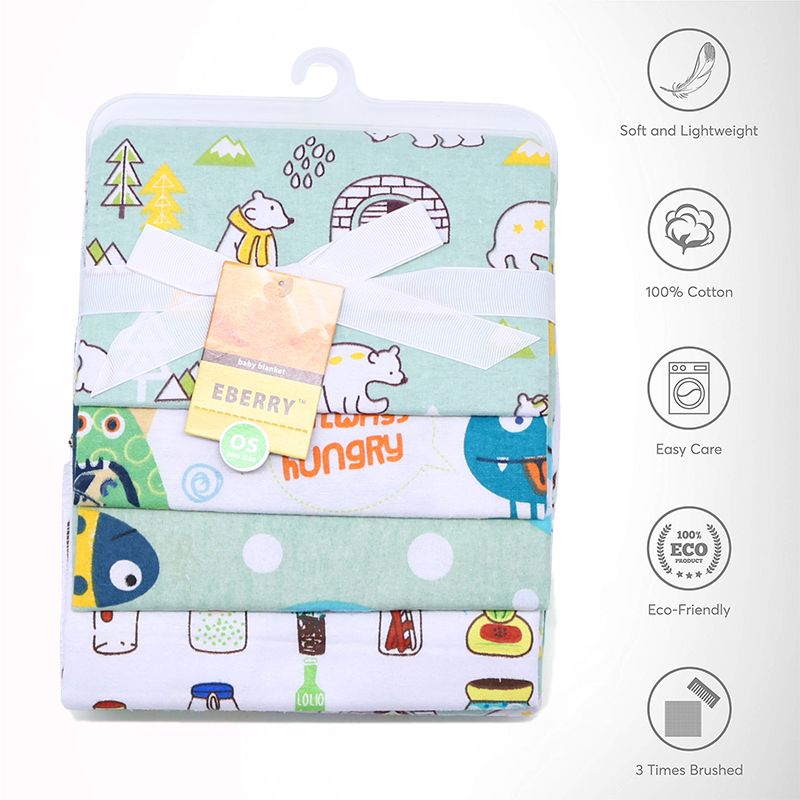 Cotton New 4pcs Set Baby Flannel Swaddle Blanket Printed Newborn Wrap Cloth Fabric on Flannel Receiving Blankets for Newborns – Soft, Warm, and Breathable Swaddles for Everyday Baby Care