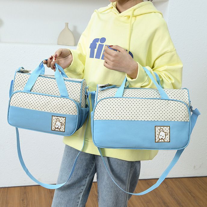 5PCS Baby Diaper Bag Set – Large Capacity Organizer with Bottle Holder, Food Bag, Nappy Pad & More | Durable, Stylish & Multi-Functional (Microfiber PVC)