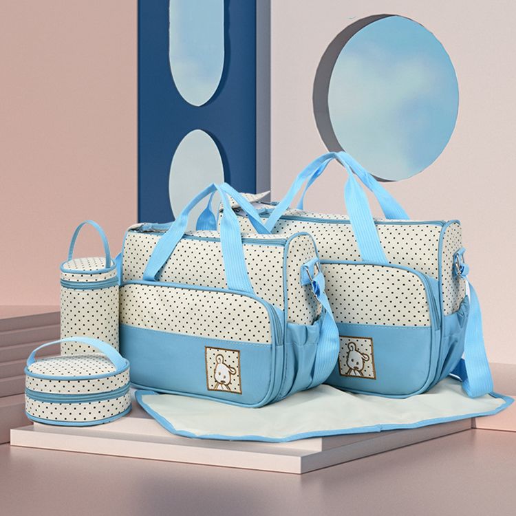5PCS Baby Diaper Bag Set – Large Capacity Organizer with Bottle Holder, Food Bag, Nappy Pad & More | Durable, Stylish & Multi-Functional (Microfiber PVC)