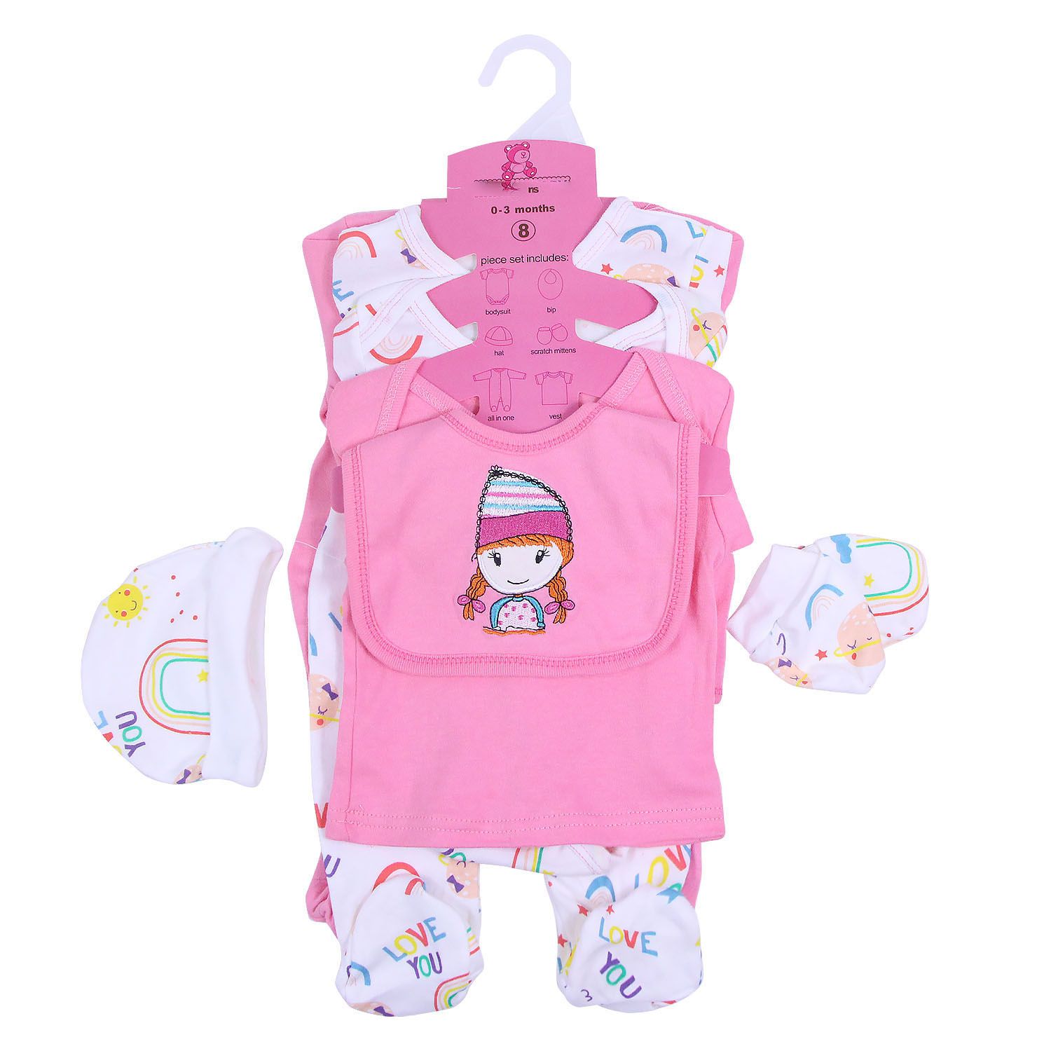 8 Pieces NewBorn Infant Baby Girl Boys Clothes Romper Set Baby Outfits Cute Baby Girl /Boy/unisex Clothing Sets With Hanger 8 PC's receiving set cotton made from a soft and gentle 100% cotton