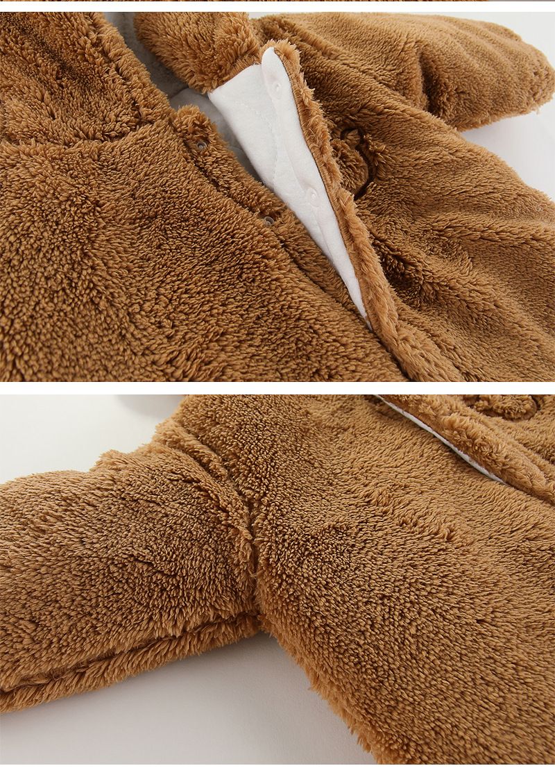 Heavy Baby Romper – Thick Cotton Winter Jumpsuit with Hood & Cute Ears, Warm & Cozy Newborn Bodysuit (Pink, Blue, Grey, Brown