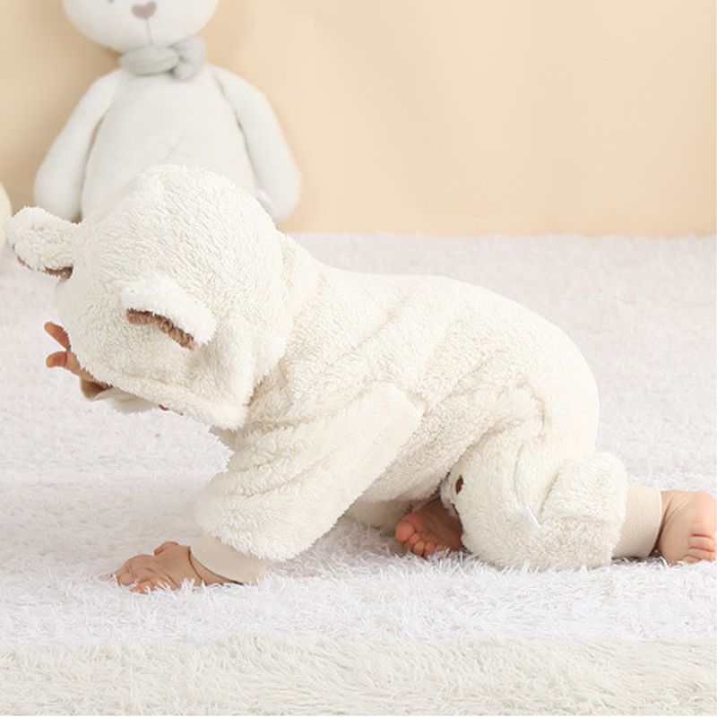 Heavy Baby Romper – Thick Cotton Winter Jumpsuit with Hood & Cute Ears, Warm & Cozy Newborn Bodysuit (Pink, Blue, Grey, Brown