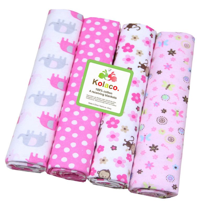 4-Pack Premium Cotton Flannel Baby Shawls - Ultra Soft Newborn Receiving Blankets & Swaddle Set Soft, Absorbent & Gentle Newborn Wash Cloths / Bath Towels