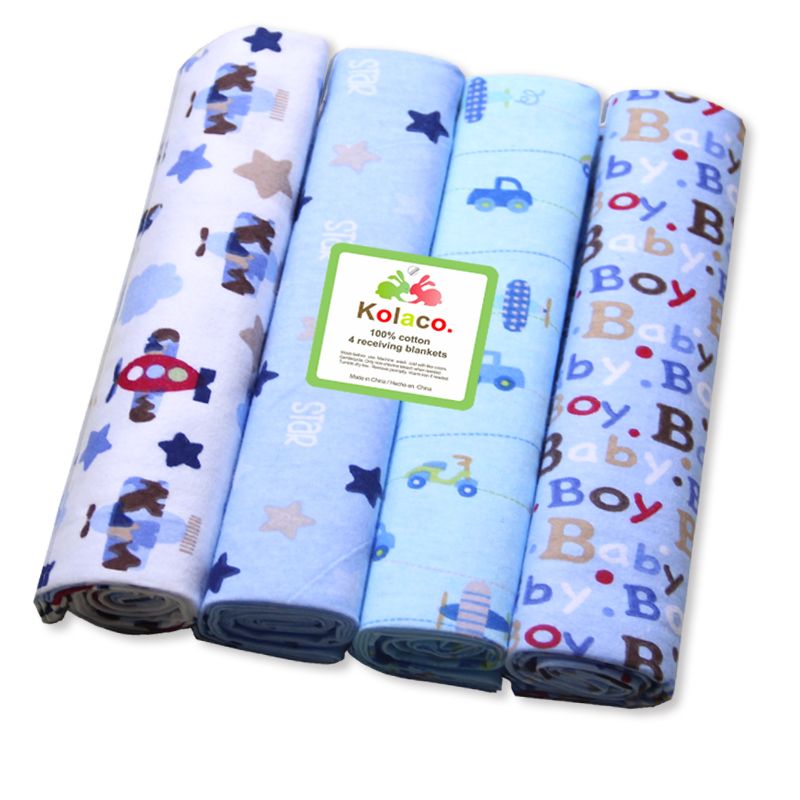 4-Pack Premium Cotton Flannel Baby Shawls - Ultra Soft Newborn Receiving Blankets & Swaddle Set Soft, Absorbent & Gentle Newborn Wash Cloths / Bath Towels