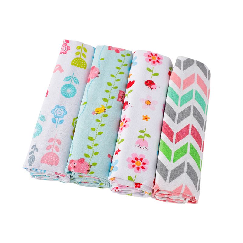 4-Pack Premium Cotton Flannel Baby Shawls - Ultra Soft Newborn Receiving Blankets & Swaddle Set Soft, Absorbent & Gentle Newborn Wash Cloths / Bath Towels