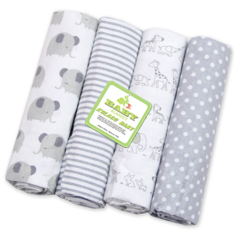 4-Pack Premium Cotton Flannel Baby Shawls - Ultra Soft Newborn Receiving Blankets & Swaddle Set Soft, Absorbent & Gentle Newborn Wash Cloths / Bath Towels