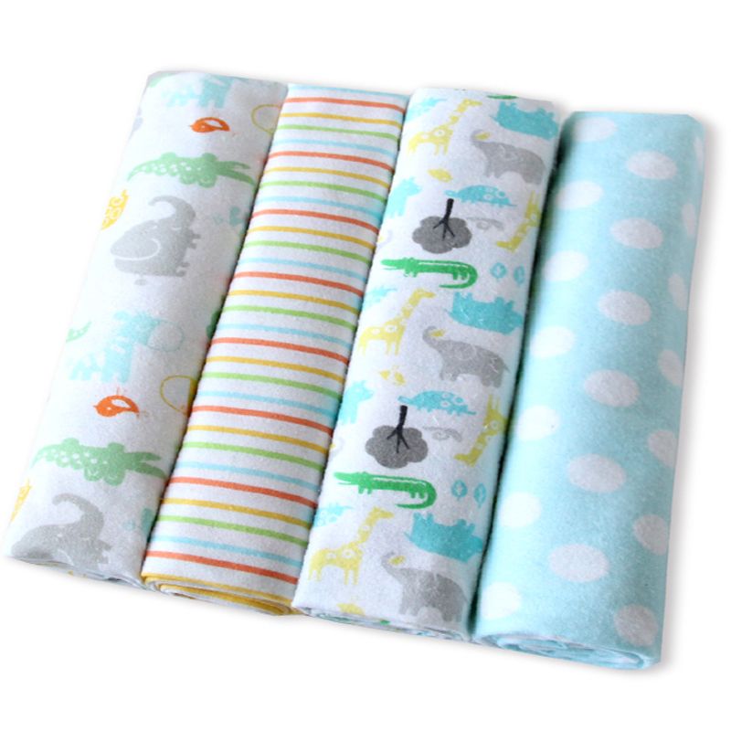 4-Pack Premium Cotton Flannel Baby Shawls - Ultra Soft Newborn Receiving Blankets & Swaddle Set Soft, Absorbent & Gentle Newborn Wash Cloths / Bath Towels