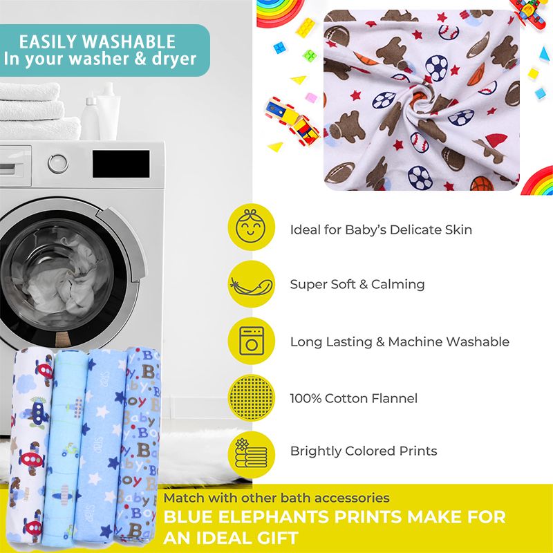 4-Pack Premium Cotton Flannel Baby Shawls - Ultra Soft Newborn Receiving Blankets & Swaddle Set Soft, Absorbent & Gentle Newborn Wash Cloths / Bath Towels
