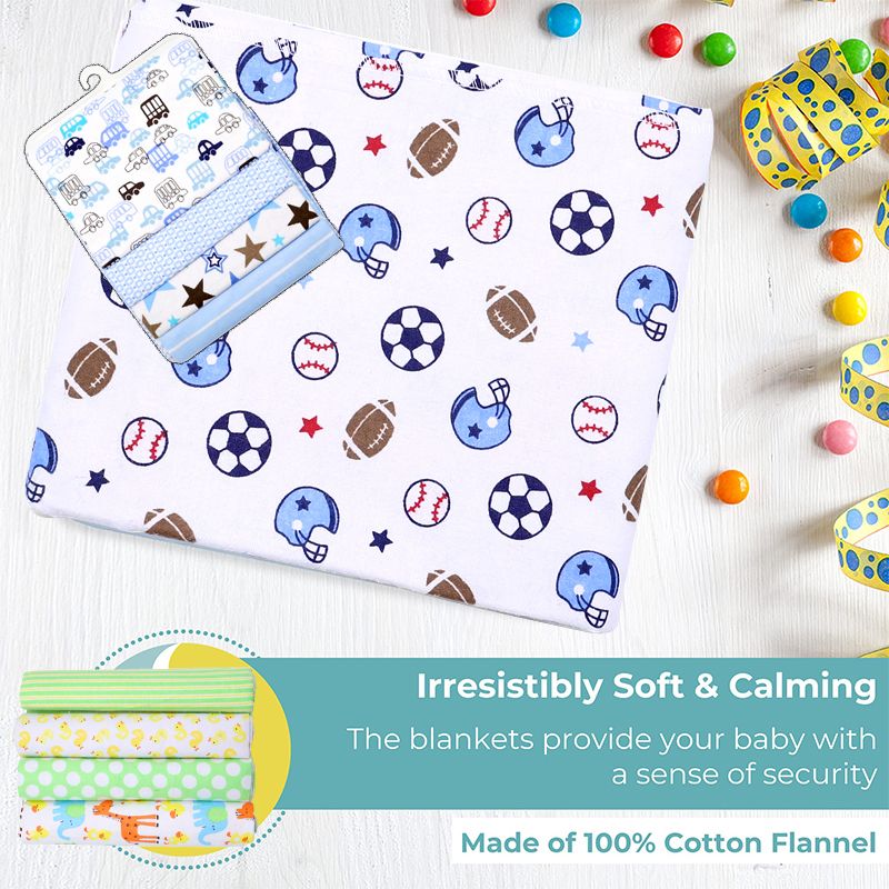 4-Pack Premium Cotton Flannel Baby Shawls - Ultra Soft Newborn Receiving Blankets & Swaddle Set Soft, Absorbent & Gentle Newborn Wash Cloths / Bath Towels