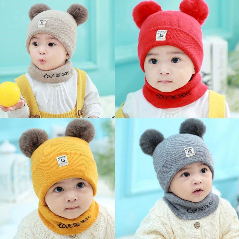 Kids Winter Hat and Scarf Set Warm Knitted Beanie Neck Warmer Soft Boys Girls